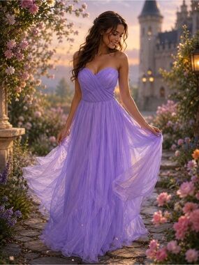 Source Unknown Strapless Lavender Tulle Gown